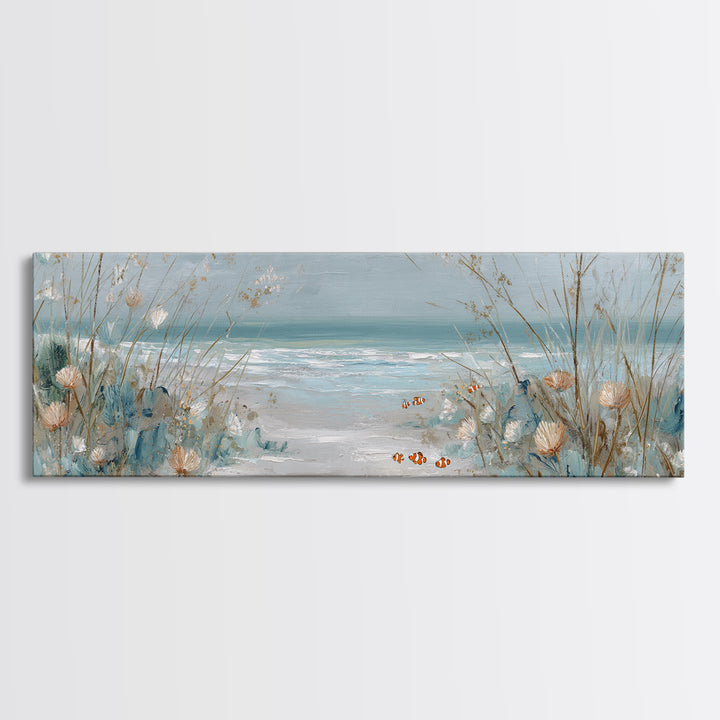 Clownfish Around Anemone Tentacles Framed Canvas Print, Marine Life Art, Contemporary Art, Living Room Decor, Fine Art, Marine, MLA-3x1-84