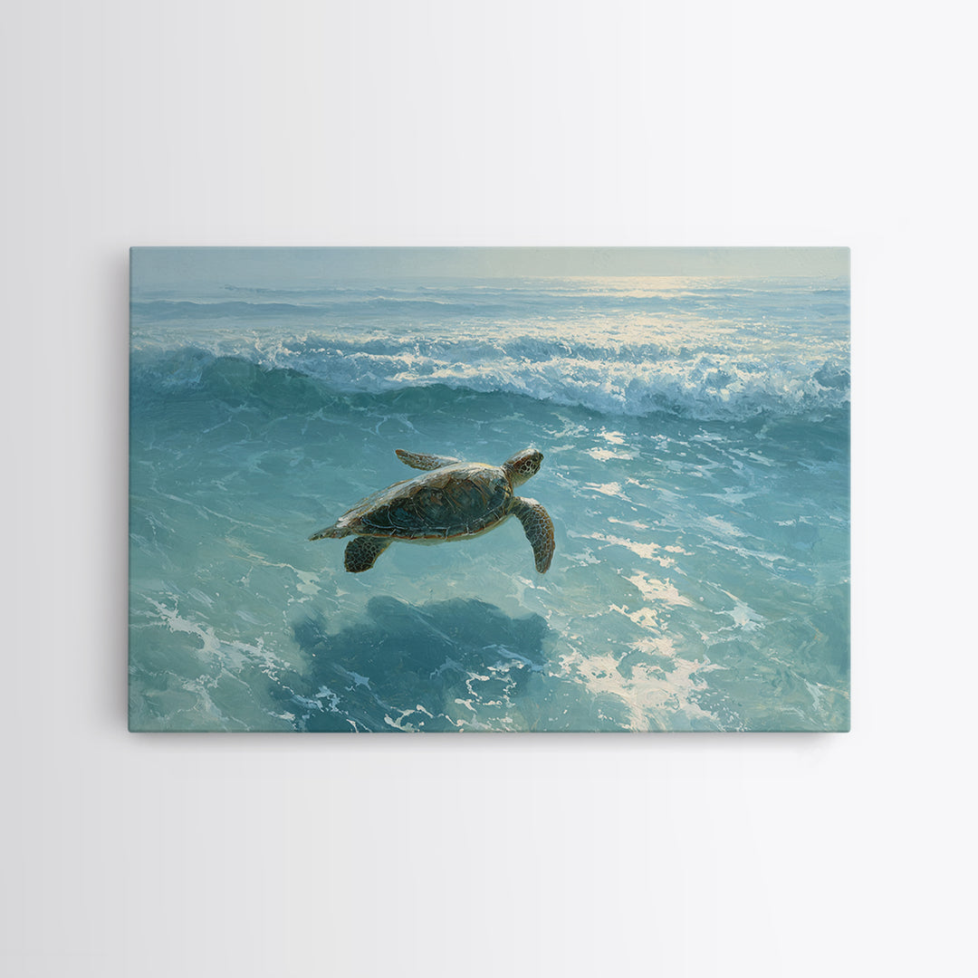 Sea Turtle Gliding Through Clear Blue Water Canvas Print, Marine Life Art, Surf Poster, Living Room Decor, Fine Art, Marine, MLA-3x2-29