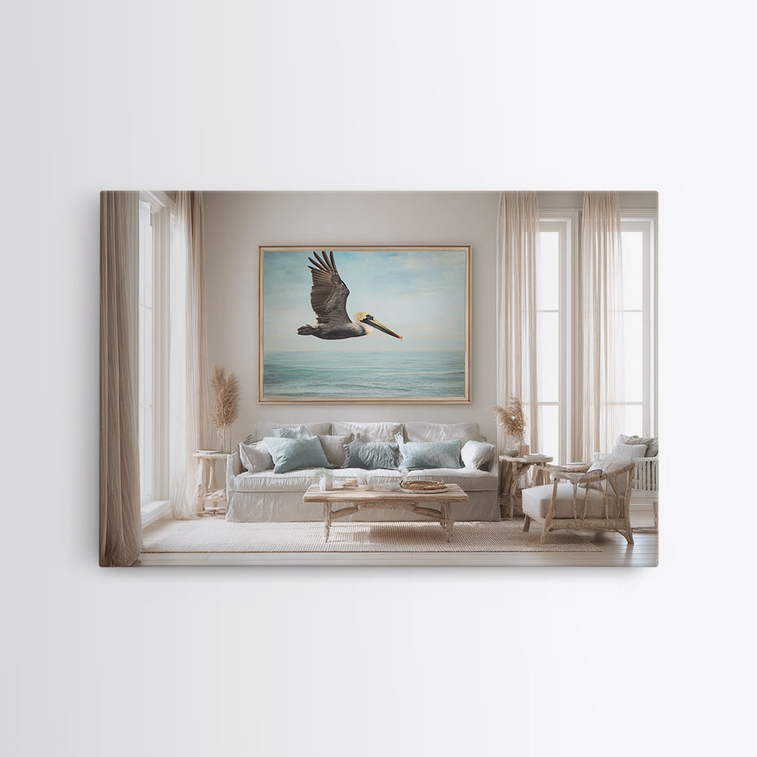 Pelican Diving Toward Fish Near Surface Canvas Print, Marine Life Art, Statement Artwork, Living Room Decor, Fine Art, Marine, MLA-3x2-3