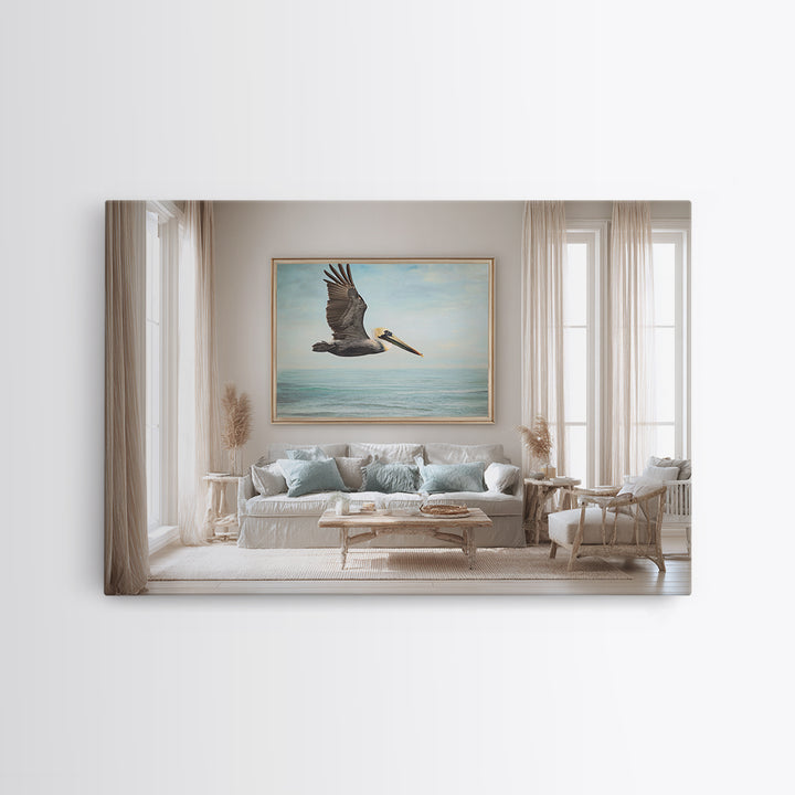 Pelican Diving Toward Fish Near Surface Canvas Print, Marine Life Art, Statement Artwork, Living Room Decor, Fine Art, Marine, MLA-3x2-3