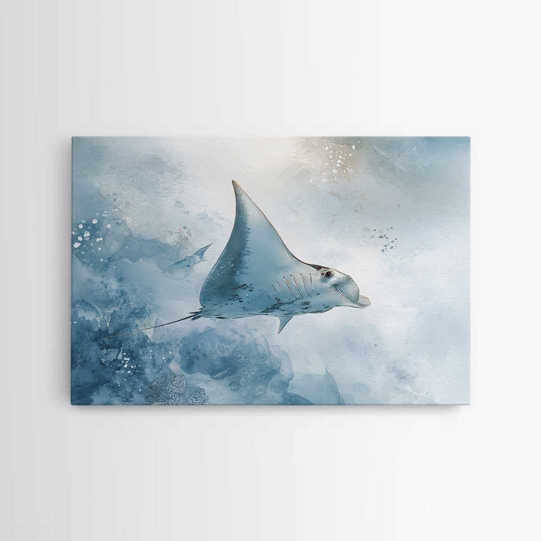 Manta Ray Flying Through Underwater Light Canvas Print, Marine Life Art, Nautical Decor, Living Room Decor, Fine Art, Marine, MLA-3x2-42