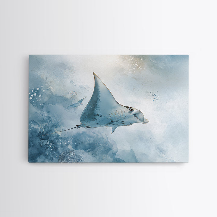 Manta Ray Flying Through Underwater Light Canvas Print, Marine Life Art, Nautical Decor, Living Room Decor, Fine Art, Marine, MLA-3x2-42