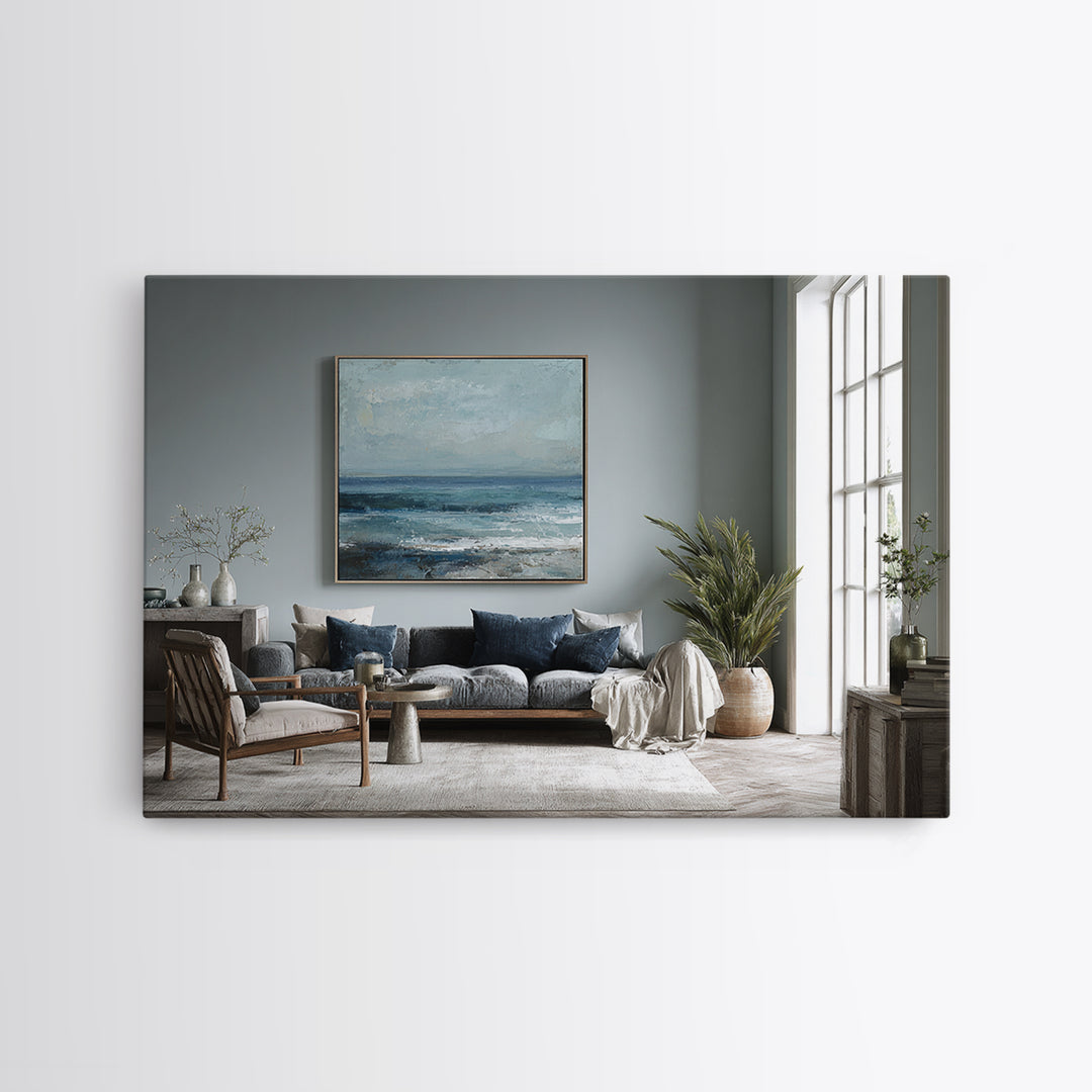 Squid in a Mysterious Midnight Sea Framed Canvas Print, Marine Life Art, Ocean Decor, Living Room Decor, Oil Painting, Marine, MLA-3x2-47