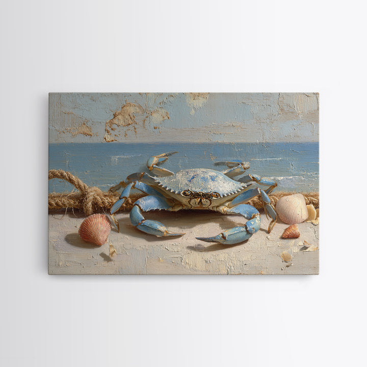 Blue Crab with Painterly Shell Texture Canvas Print, Marine Life Art, Printable Wall Art, Living Room Decor, Fine Art, Marine, MLA-3x2-62