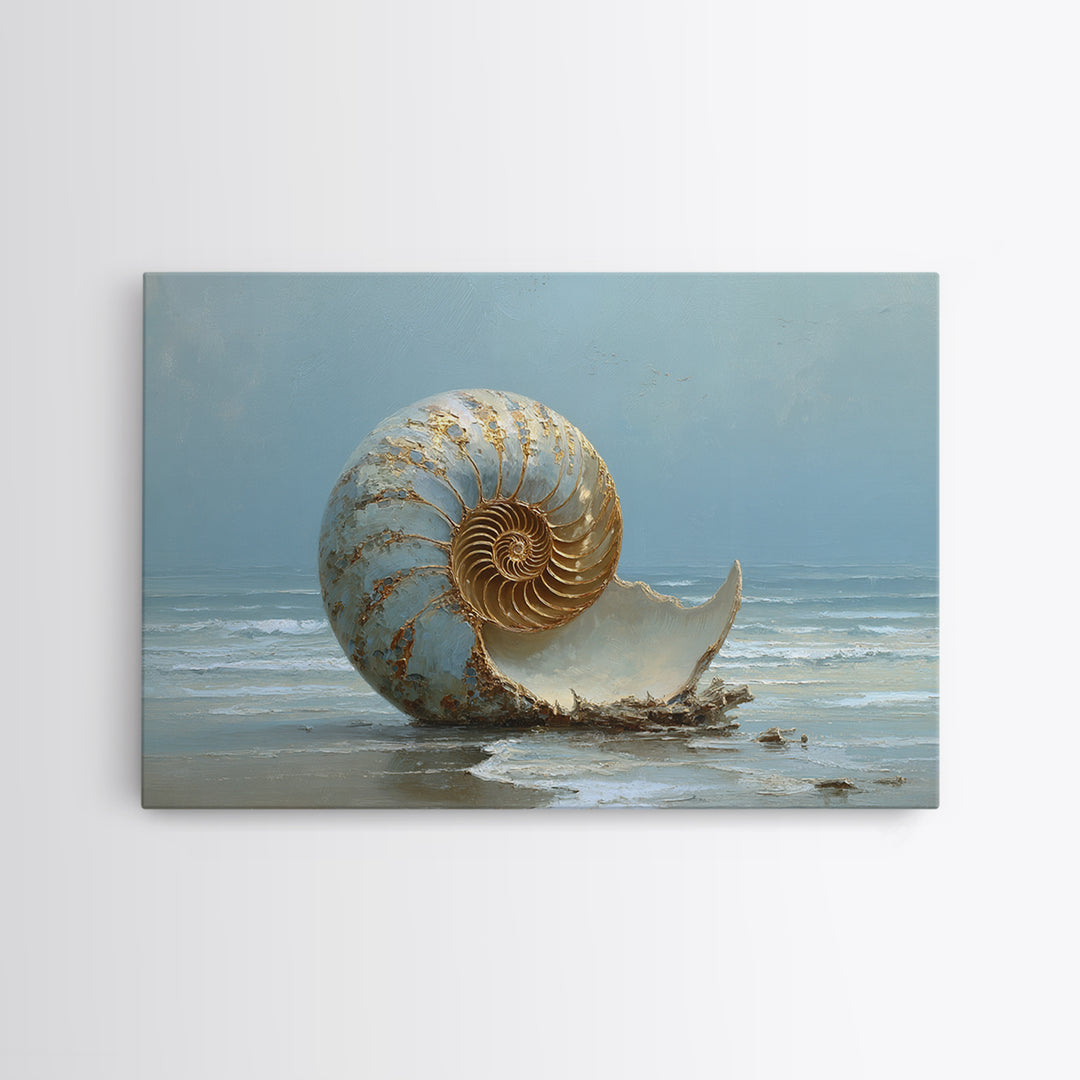 Nautilus Shell Study Framed Canvas Print, Marine Life Art, Neutral Decor, Living Room Decor, Fine Art, Marine, Wall Art, MLA-3x2-63