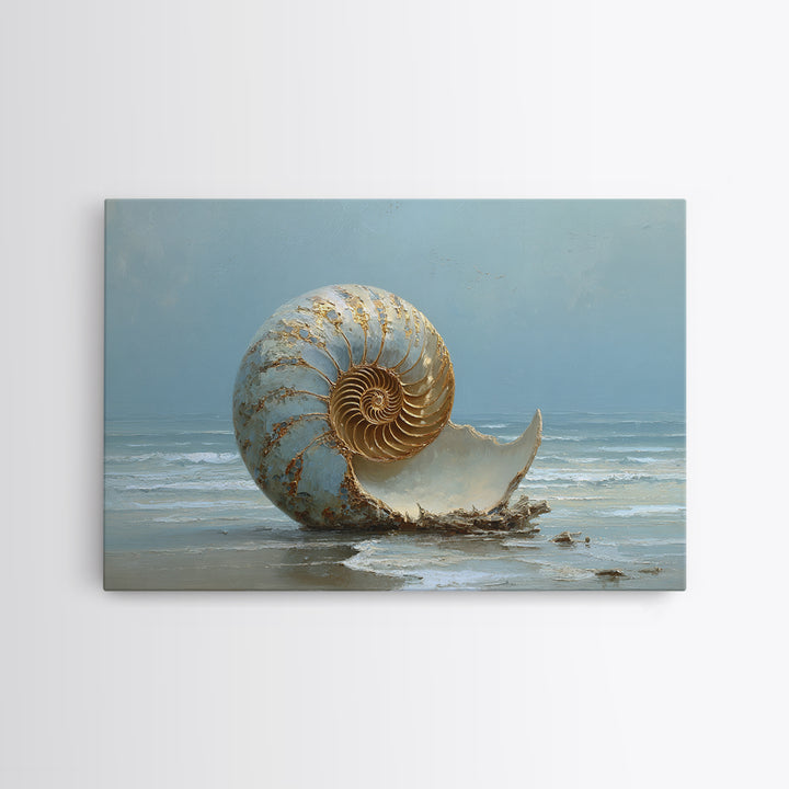 Nautilus Shell Study Framed Canvas Print, Marine Life Art, Neutral Decor, Living Room Decor, Fine Art, Marine, Wall Art, MLA-3x2-63