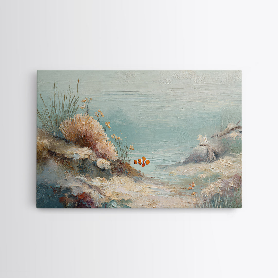 Clownfish Around Anemone Tentacles Canvas Print, Marine Life Art, Beach House Decor, Living Room Decor, Fine Art, Marine, MLA-3x2-72