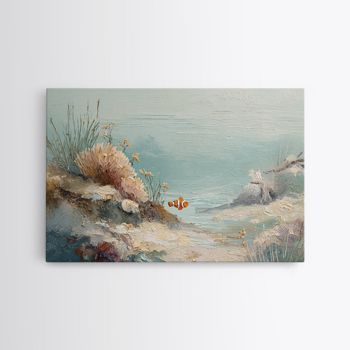Clownfish Around Anemone Tentacles Canvas Print, Marine Life Art, Beach House Decor, Living Room Decor, Fine Art, Marine, MLA-3x2-72