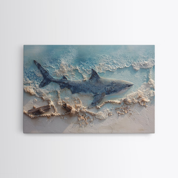 Shark Silhouette in Deep Blue Light Canvas Print, Marine Life Art, Fish Art, Living Room Decor, Marine, Modern Art Print, MLA-3x2-88