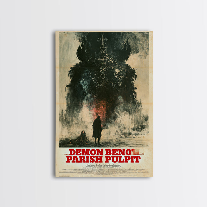 The Demon Beneath The Parish Pulpit, German Horror Film Poster, Retro Gothic Cinema Art, Vintage Halloween Wall Art, Framed Canvas Print