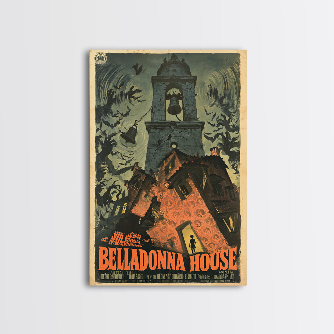 The Black Veil Of Belladonna House, Italian Horror Film Poster, Retro Gothic Cinema Art, Vintage Halloween Wall Art, Framed Canvas Print