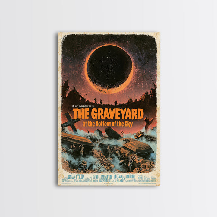 The Graveyard At The Bottom Of The Sky, Italian Horror Film Poster, Retro Gothic Cinema Art, Vintage Halloween Wall Art, Framed Canvas Print