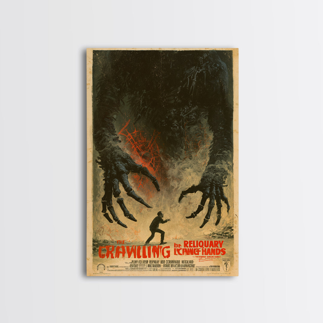 The Reliquary Of Crawling Hands, French Horror Film Poster, Retro Gothic Cinema Art, Vintage Halloween Wall Art, Framed Canvas Print