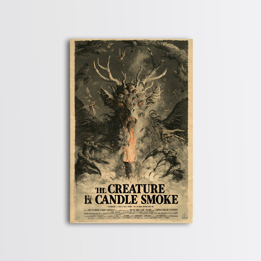 The Creature In The Candle Smoke, French Horror Film Poster, Retro Gothic Cinema Art, Vintage Halloween Wall Art, Framed Canvas Print