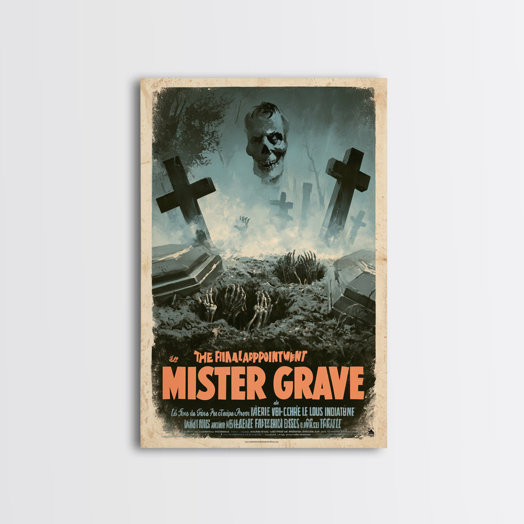The Final Appointment Of Mister Grave, French Horror Film Poster, Retro Gothic Cinema Art, Vintage Halloween Wall Art, Framed Canvas Print