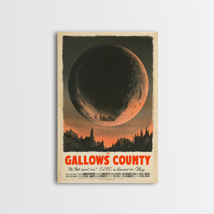 The Red Comet Over Gallows County, French Horror Film Poster, Retro Gothic Cinema Art, Vintage Halloween Wall Art, Framed Canvas Print