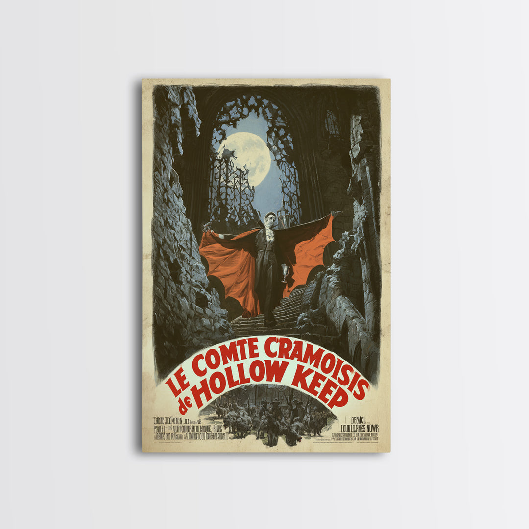 The Crimson Count Of Hollow Keep, French Horror Film Poster, Retro Gothic Cinema Art, Vintage Halloween Wall Art, Framed Canvas Print