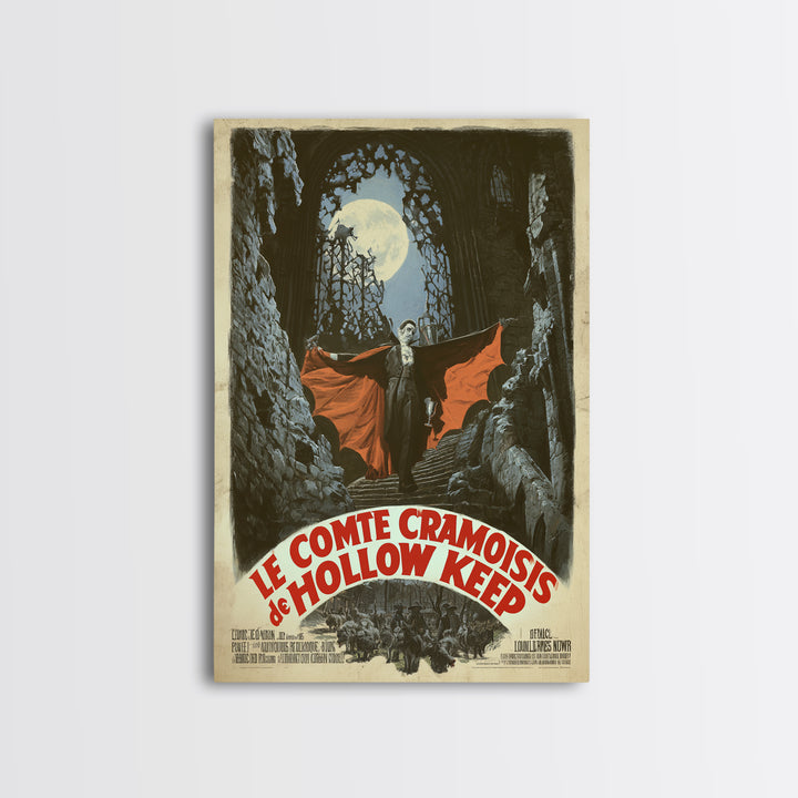 The Crimson Count Of Hollow Keep, French Horror Film Poster, Retro Gothic Cinema Art, Vintage Halloween Wall Art, Framed Canvas Print