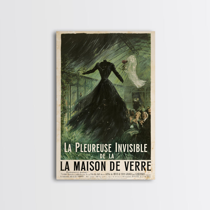 The Invisible Mourner Of Glass House, French Horror Film Poster, Retro Gothic Cinema Art, Vintage Halloween Wall Art, Framed Canvas Print