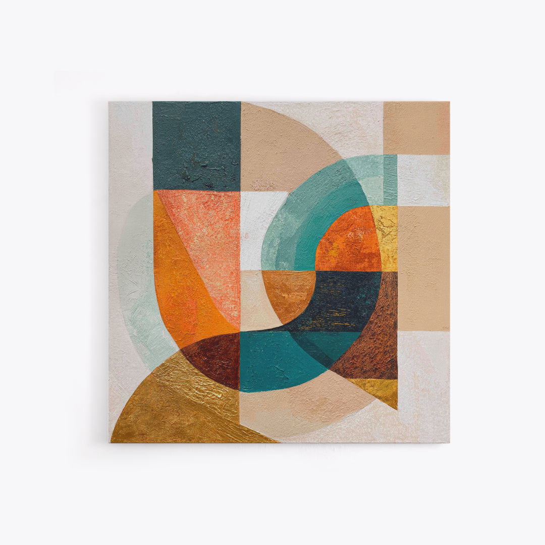 Boomerang Shapes in Mustard Teal and Coral Canvas Print, Midcentury Modern Art, Room Decor, Living Room Decor, Abstract Art, MMA-1x1-25