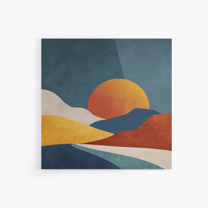 Large Sun and Hill Shapes Framed Canvas Print, Midcentury Modern Art, Textured Painting, Living Room Decor, Abstract Art, Retro, MMA-1x1-29