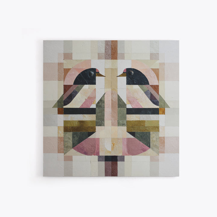 Bird Motif with Playful Geometric Feathers Canvas Print, Midcentury Modern Art, Digital Art, Living Room Decor, Abstract Art, MMA-1x1-36