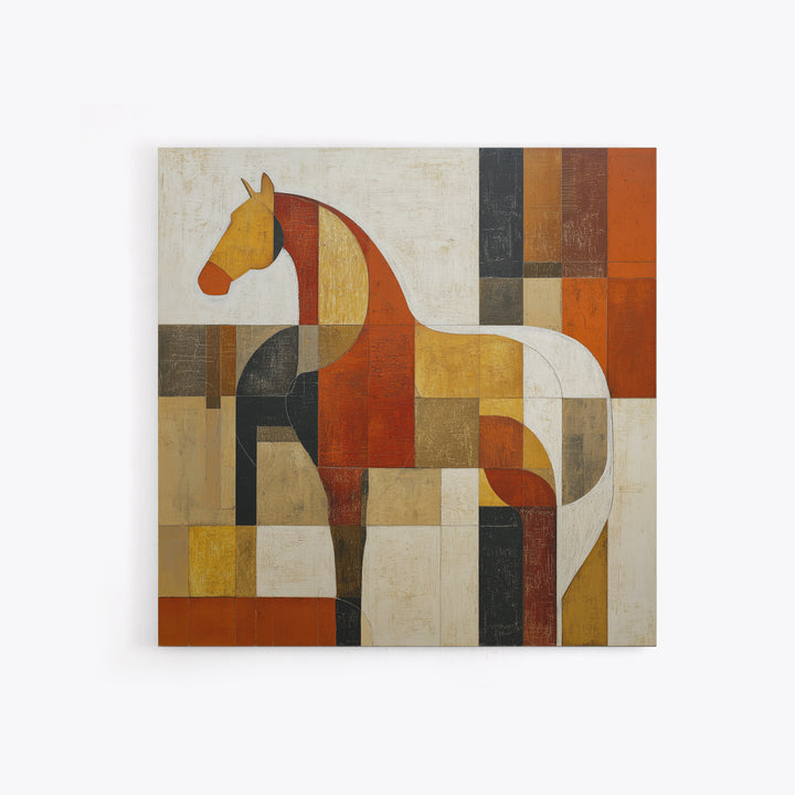 Mid Century Horse Framed Canvas Print, Midcentury Modern Art, Oversized Wall Art, Living Room Decor, Oil Painting, Retro, MMA-1x1-43
