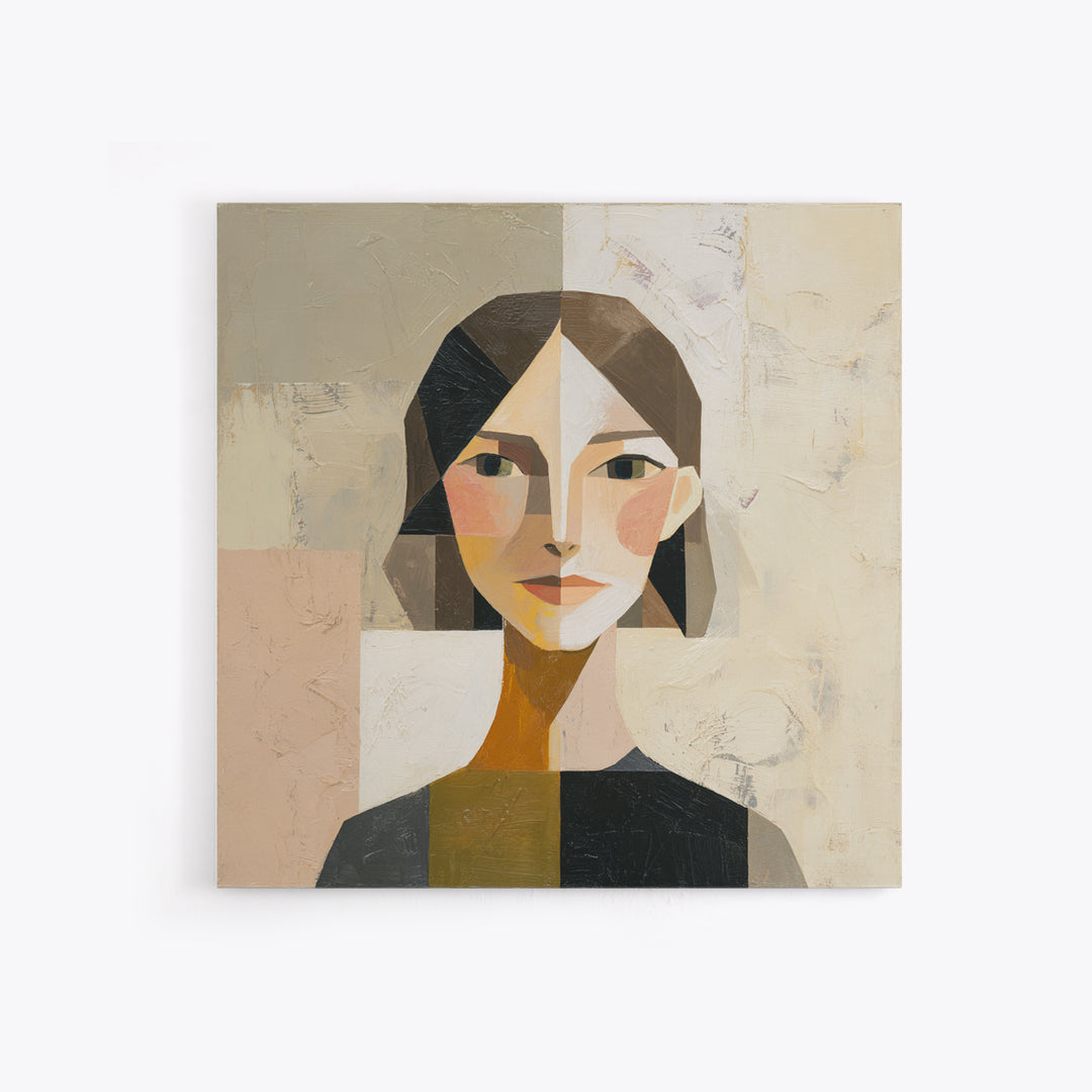 Mod Female Portrait Canvas Print, Midcentury Modern Art, Minimalist Wall Art, Living Room Decor, Fine Art, Retro, MMA-1x1-55