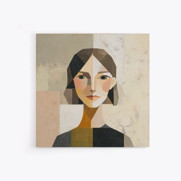 Mod Female Portrait Canvas Print, Midcentury Modern Art, Minimalist Wall Art, Living Room Decor, Fine Art, Retro, MMA-1x1-55