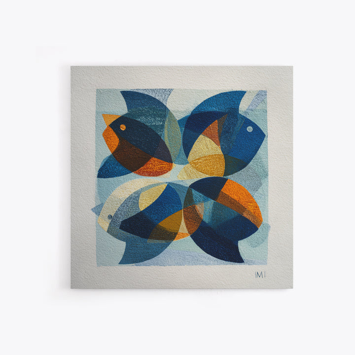 Abstract Fish Shapes Framed Canvas Print, Midcentury Modern Art, Retro Wall Art, Living Room Decor, Fine Art, Retro, MMA-1x1-66