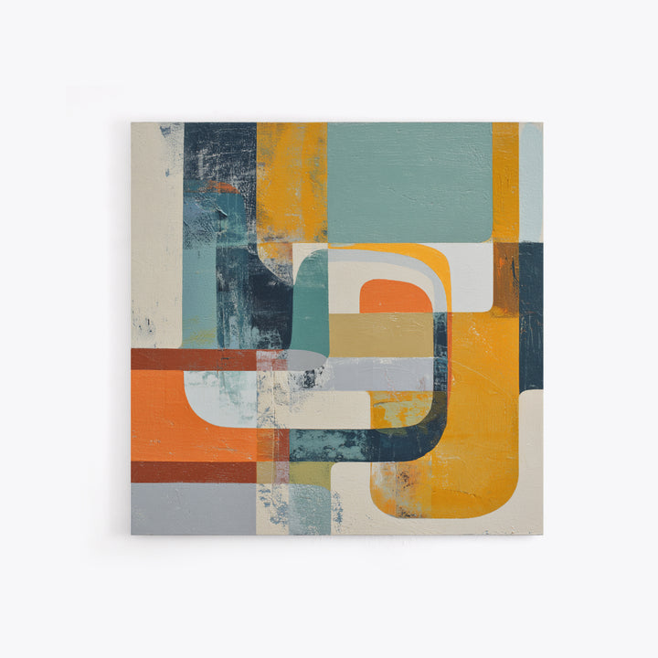 Boomerang Shapes in Mustard Teal and Coral Canvas Print, Midcentury Modern Art, Home Decor, Living Room Decor, Retro, MMA-1x1-73