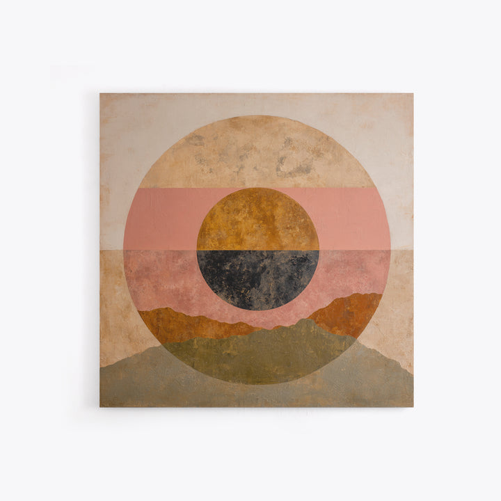 Large Sun and Hill Shapes Canvas Print, Midcentury Modern Art, Poster, Living Room Decor, Retro, Art Deco, Original Art, MMA-1x1-77