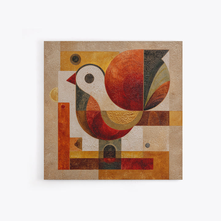 Bird Motif with Playful Geometric Feathers Canvas Print, Midcentury Modern Art, Retro Wall Art, Living Room Decor, Retro, MMA-1x1-84