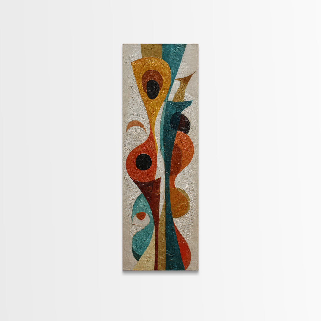Boomerang Shapes in Mustard Teal and Coral Canvas Print, Midcentury Modern Art, Minimalist Decor, Living Room Decor, Retro, MMA-1x3-13