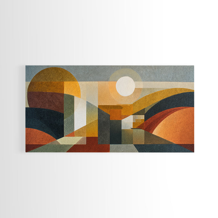Large Sun and Hill Shapes Framed Canvas Print, Midcentury Modern Art, Art Print, Living Room Decor, Retro, Abstract Wall Art, MMA-2x1-1