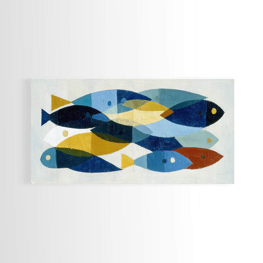 Abstract Fish Shapes Framed Canvas Print, Midcentury Modern Art, Luxury Decor, Living Room Decor, Abstract Art, Retro, MMA-2x1-38