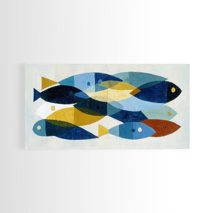 Abstract Fish Shapes Framed Canvas Print, Midcentury Modern Art, Luxury Decor, Living Room Decor, Abstract Art, Retro, MMA-2x1-38
