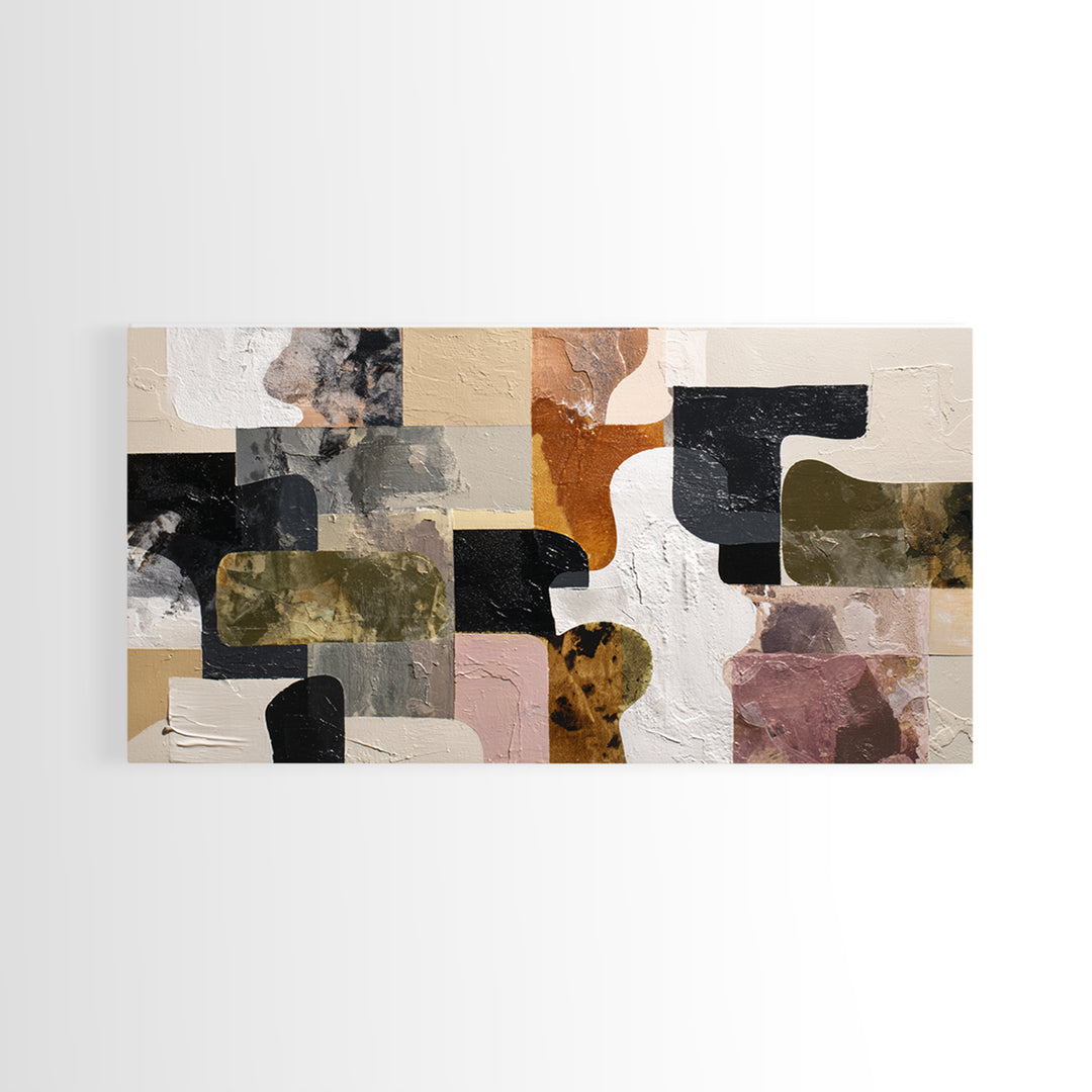 Checkerboard and Organic Blob Balance Framed Canvas Print, Midcentury Modern Art, Room Decor, Living Room Decor, Retro, MMA-2x1-42