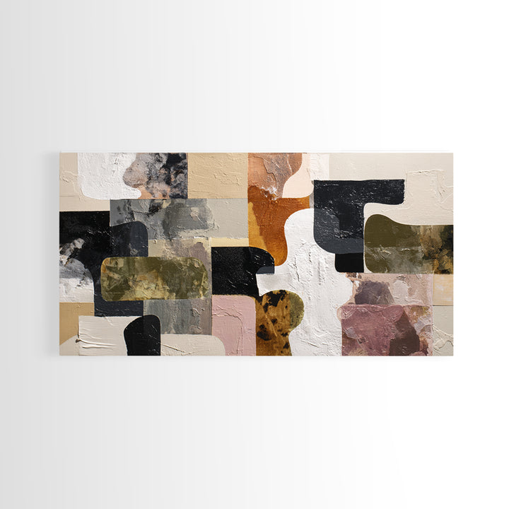 Checkerboard and Organic Blob Balance Framed Canvas Print, Midcentury Modern Art, Room Decor, Living Room Decor, Retro, MMA-2x1-42
