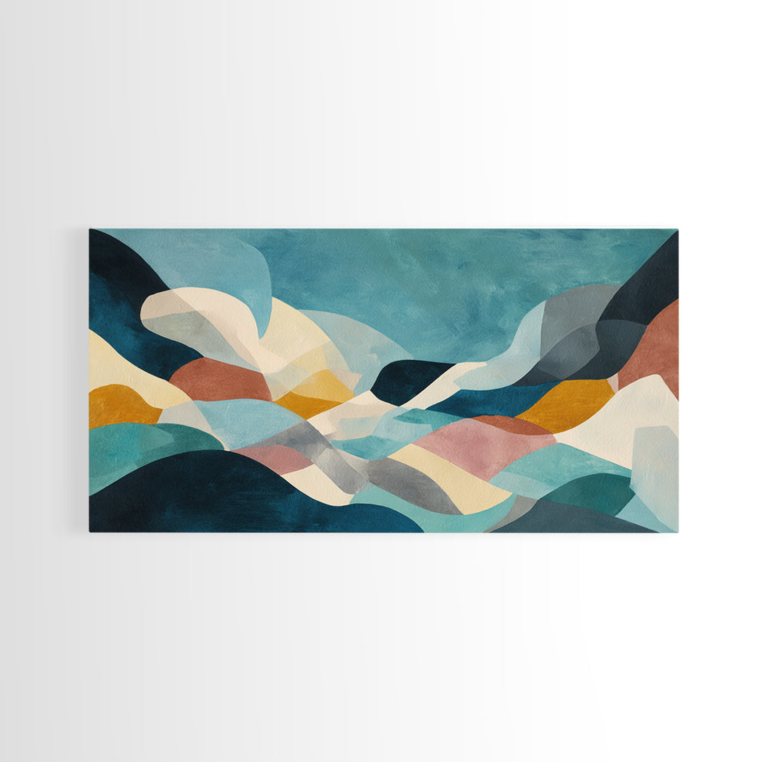 Teal Sofa Era Abstract Pattern Without Furniture Canvas Print, Midcentury Modern Art, Living Room Decor, Retro, MMA-2x1-44