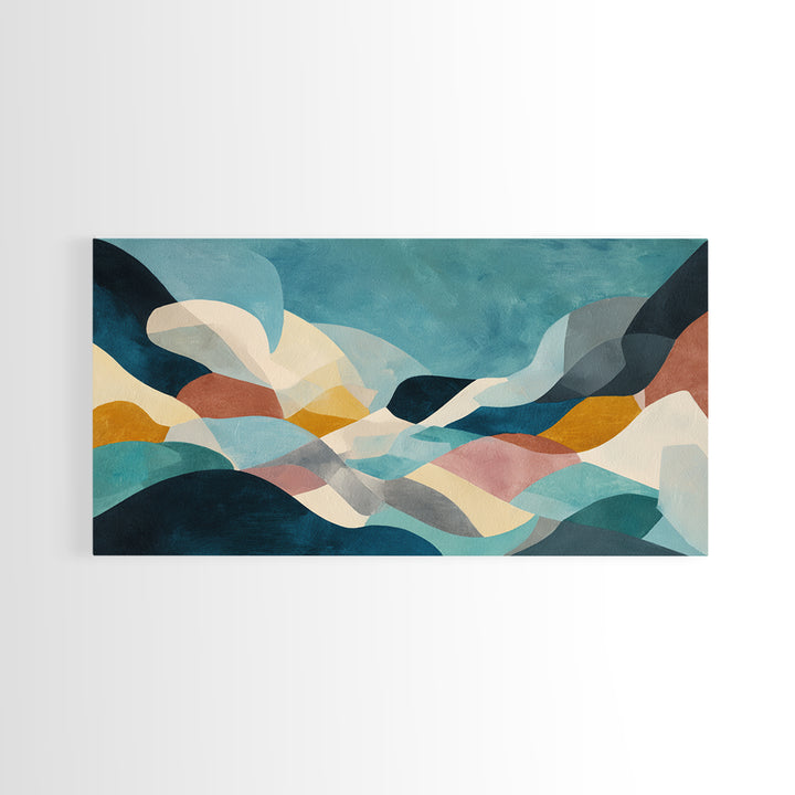 Teal Sofa Era Abstract Pattern Without Furniture Canvas Print, Midcentury Modern Art, Living Room Decor, Retro, MMA-2x1-44