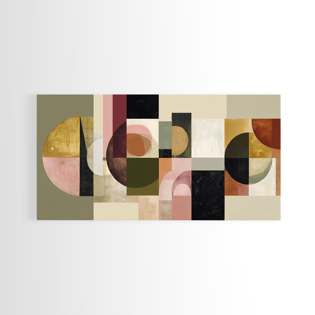 Large Sun and Hill Shapes Canvas Print, Midcentury Modern Art, Boho, Living Room Decor, Abstract Art, Retro, Retro Wall Art, MMA-2x1-49