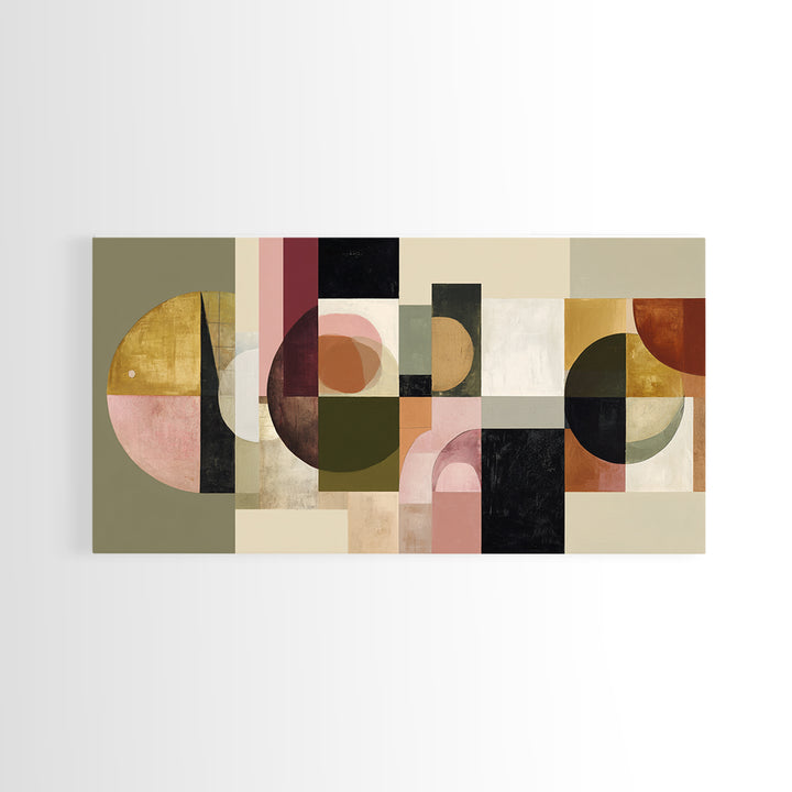 Large Sun and Hill Shapes Canvas Print, Midcentury Modern Art, Boho, Living Room Decor, Abstract Art, Retro, Retro Wall Art, MMA-2x1-49