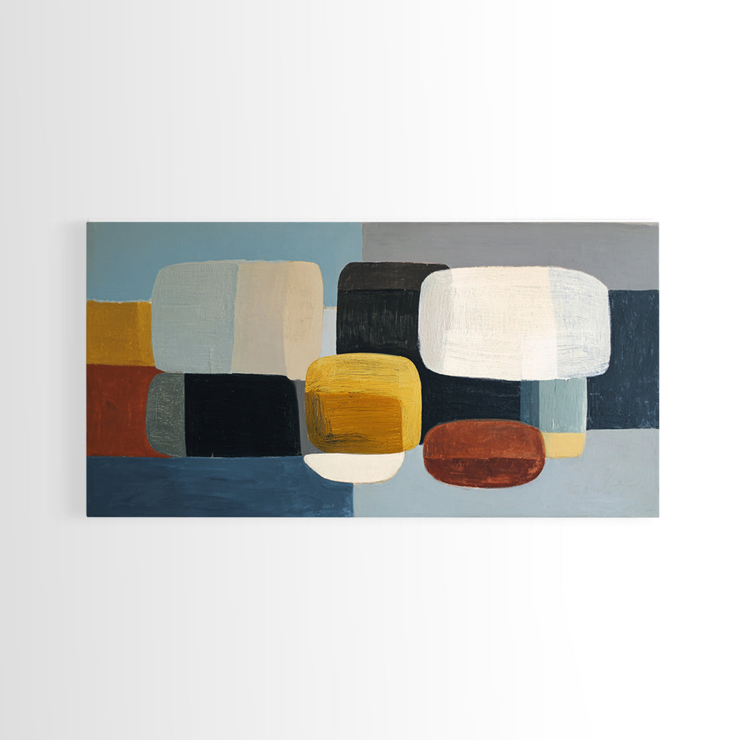 Oval and Rectangle Composition Framed Canvas Print, Midcentury Modern Art, Prints, Living Room Decor, Oil Painting, Retro, MMA-2x1-60