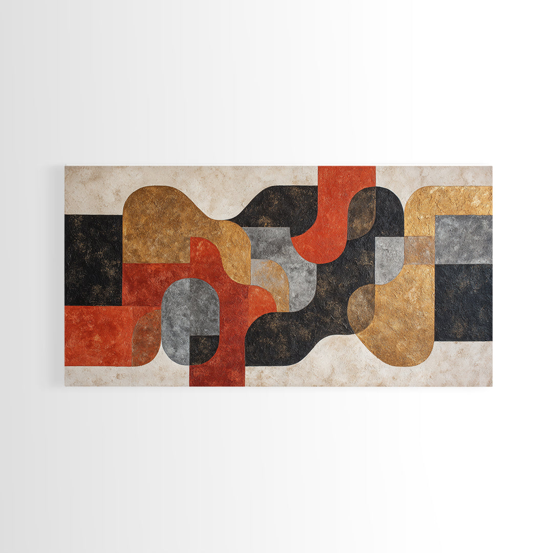 Checkerboard and Organic Blob Balance Framed Canvas Print, Midcentury Modern Art, Prints, Living Room Decor, Oil Painting, MMA-2x1-90