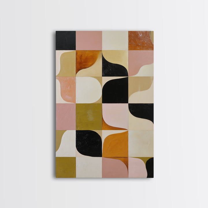 Checkerboard and Organic Blob Balance Framed Canvas Print, Midcentury Modern Art, Minimalist Decor, Living Room Decor, Retro, MMA-2x3-30