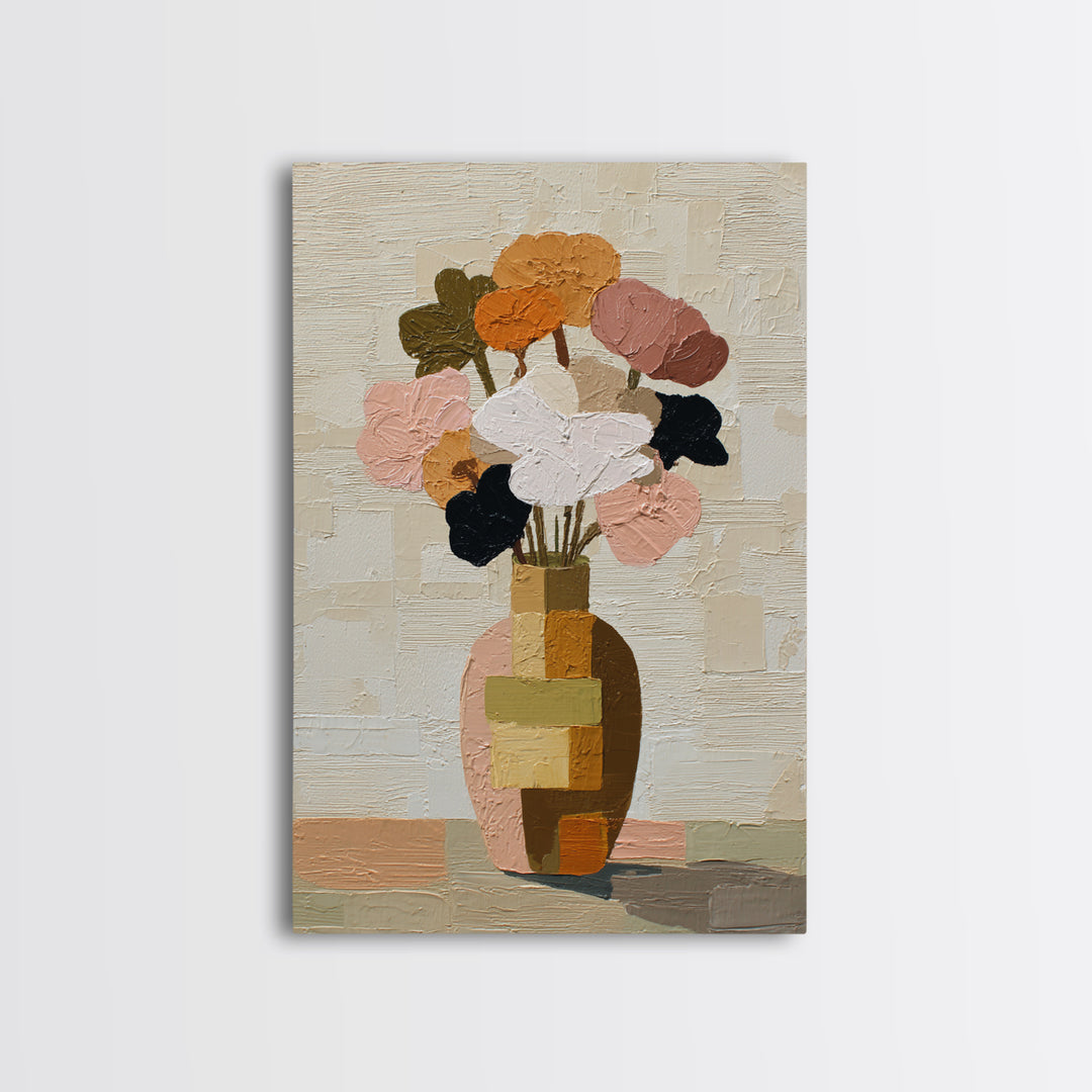 Vase of Flowers Rendered Framed Canvas Print, Midcentury Modern Art, Poster, Living Room Decor, Fine Art, Retro, Art Deco, MMA-2x3-52