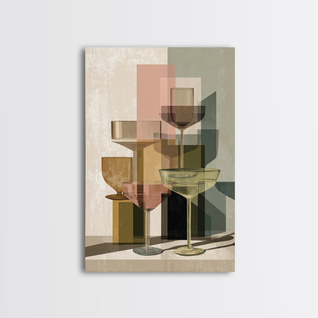 Retro Cocktail Glasses Canvas Print, Midcentury Modern Art, Mid Century Modern, Living Room Decor, Retro, Boho Wall Decor, MMA-2x3-62