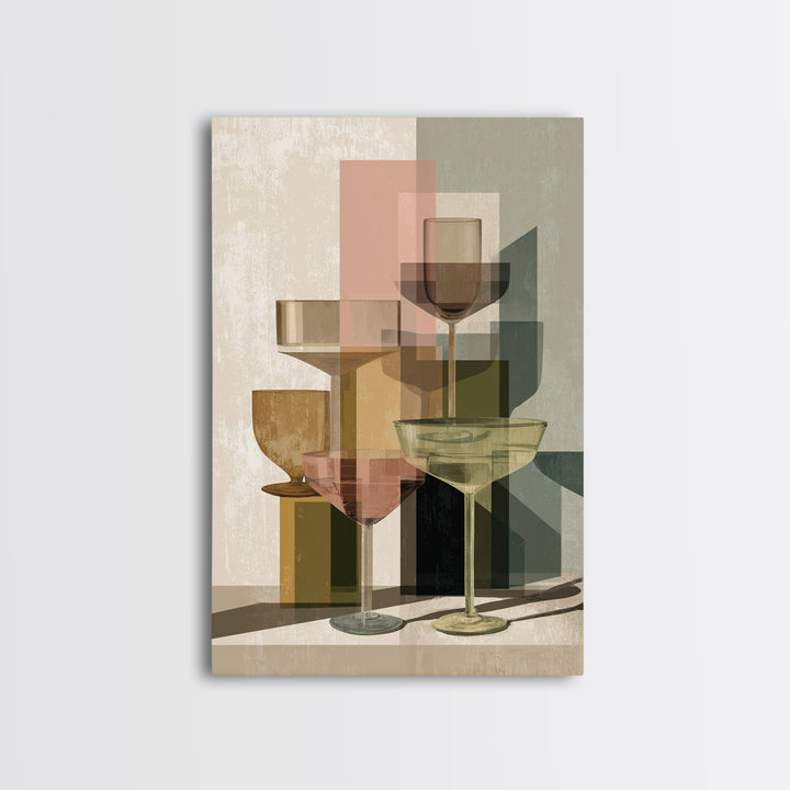 Retro Cocktail Glasses Canvas Print, Midcentury Modern Art, Mid Century Modern, Living Room Decor, Retro, Boho Wall Decor, MMA-2x3-62