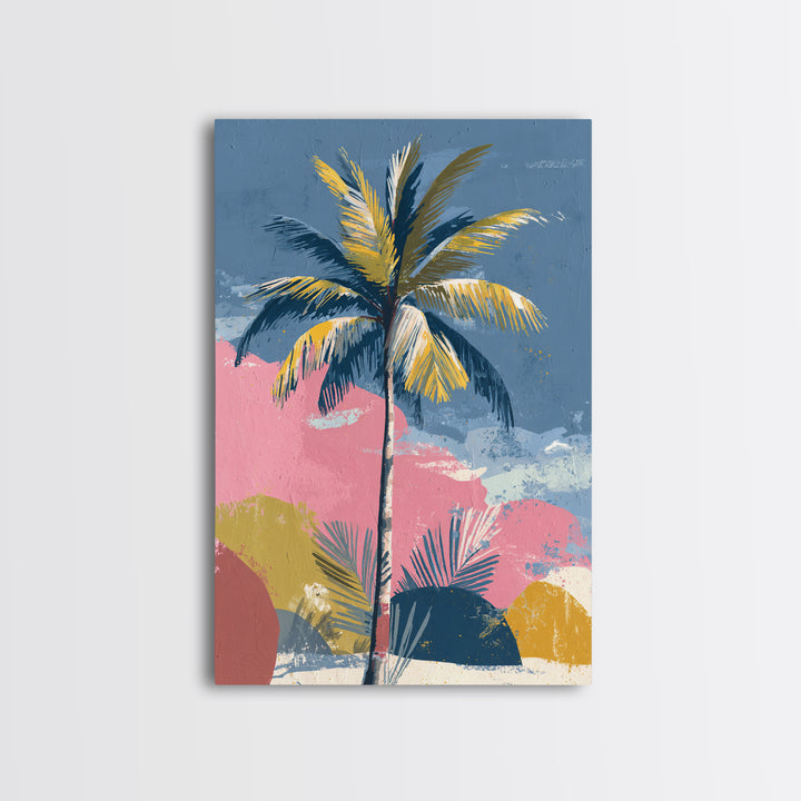 Stylized Palm Tree Framed Canvas Print, Midcentury Modern Art, Living Room Decor, Fine Art, Retro, Neutral Decor, Modern Decor, MMA-2x3-73